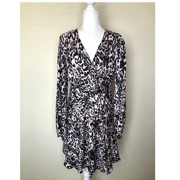 MILLY Animal Print Wrap Dress Leopard Print Gina Dress Size: Large - Picture 5 of 16